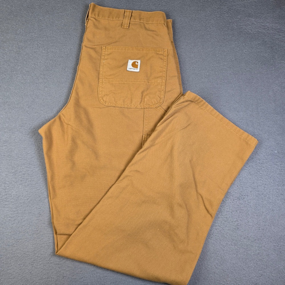 Carhartt Dungaree Fit Mens 34x32 Brown Canvas Work Pants Workworn Stains
